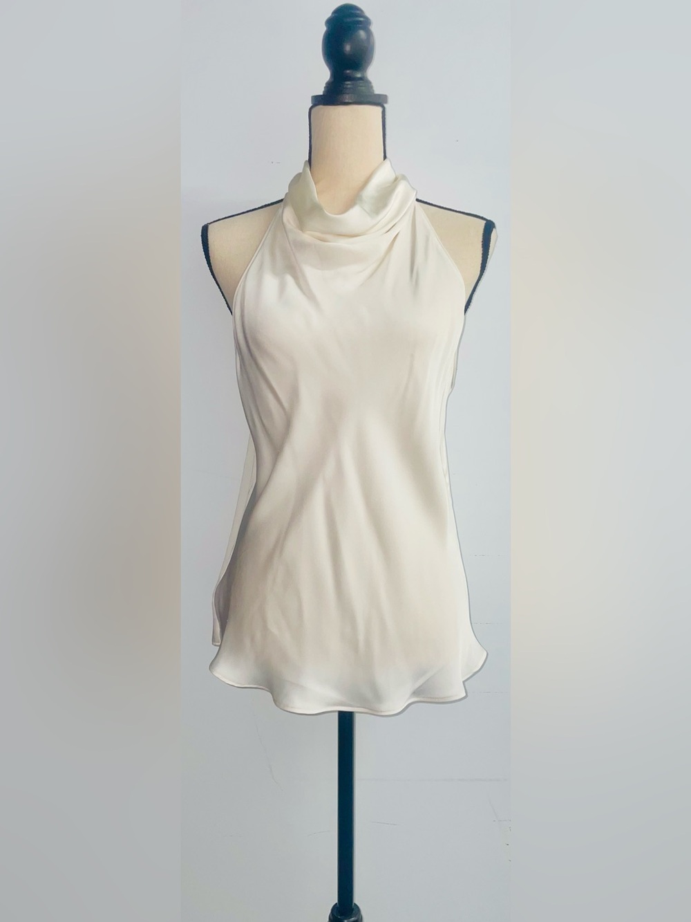 BCBGMaxAzria Cream Satin Cowl-Neck Halter Tank